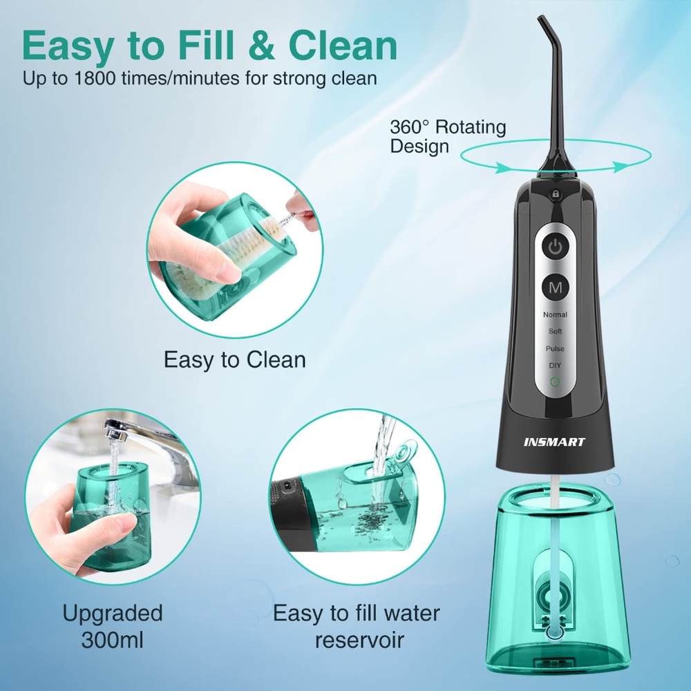 Portable Oral Irrigator With Travel Bag Water Flosser USB Rechargeable 5 Nozzles